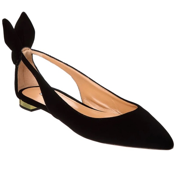 Aquazzura Shoes - Aquazzura Velvet Black Bow Flats (Size 39)